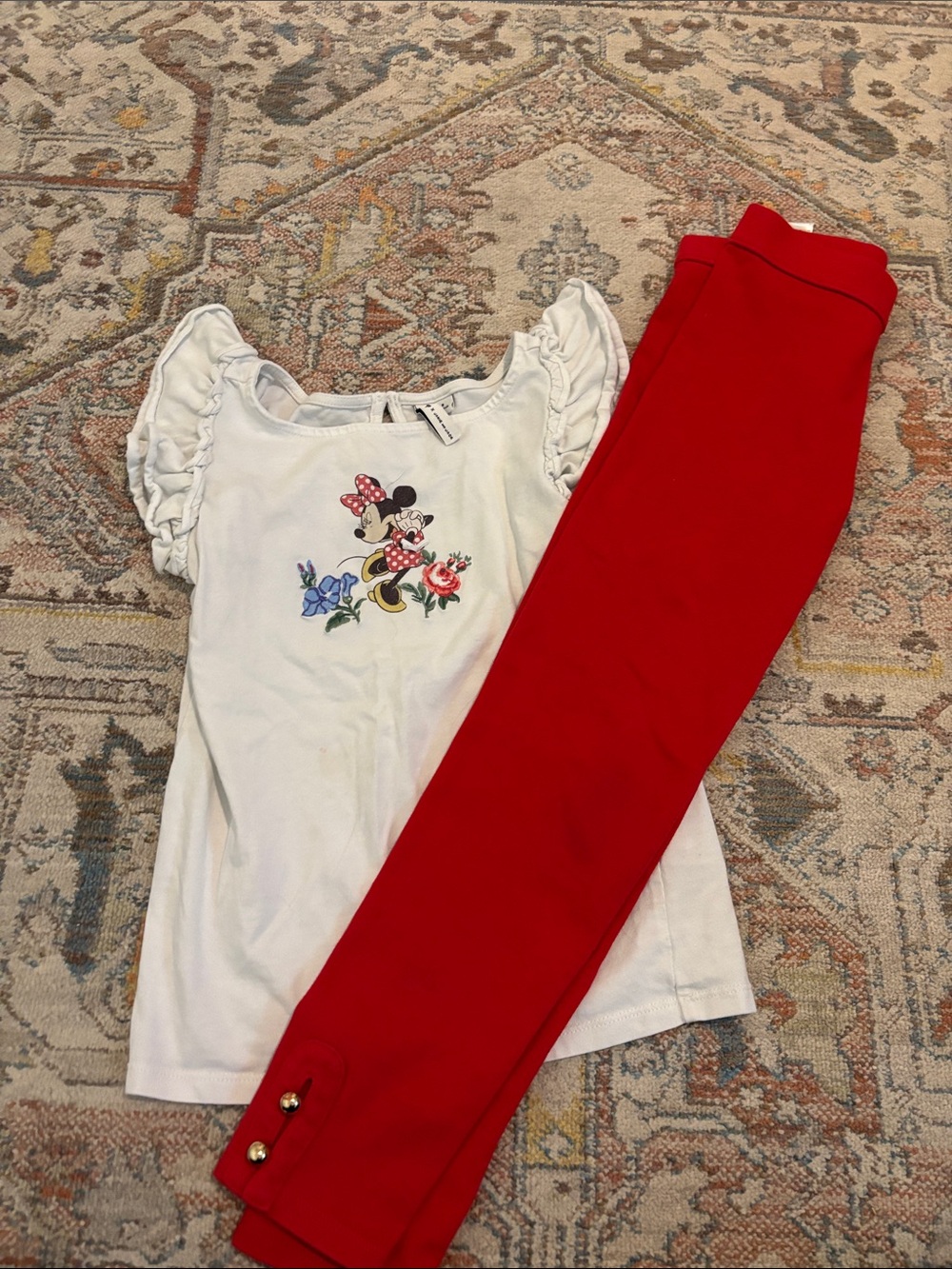 Janie and Jack White Minnie Ruffle Sleeve Tee with Red Leggings
